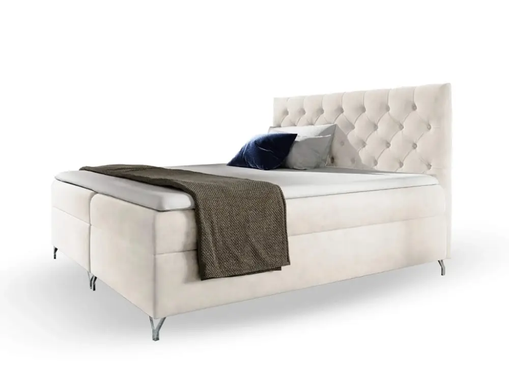 Akció GULIETTE ágyneműtartós kárpitozott boxspring ágy matracokkal 140x200 - fehér