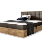 Alacsony ár WOOD 1 ágyneműtartós kárpitozott boxspring ágy matraccal - barna Paros