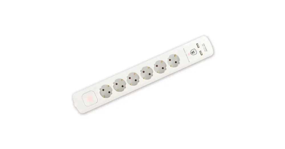 Túlfeszültség védett elosztó, 6 aljzat, USB NVT 06K USB/WH Akciós ár