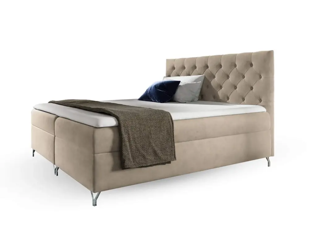 Utolsó esély GULIETTE ágyneműtartós kárpitozott boxspring ágy matracokkal 160x200 - bézs