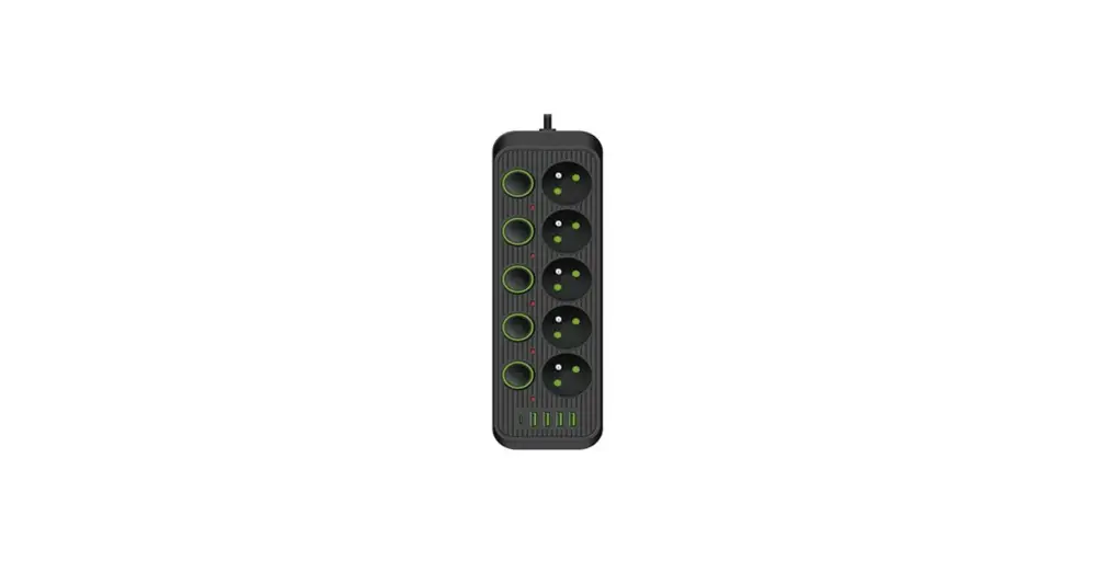 Modi hosszabbító kábel fekete 5x230V + 5xUSB kapcsolók túlfeszültség védelemmel Legnépszerűbb