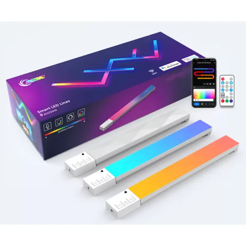Népszerű LED lámpa szett , 9 db , távirányítóval , RGB + IC (digitális) , dimmelhető , USB , WIFI/Bluetooth , TUYA , LEDISSIMO AMBIENT LIGHT