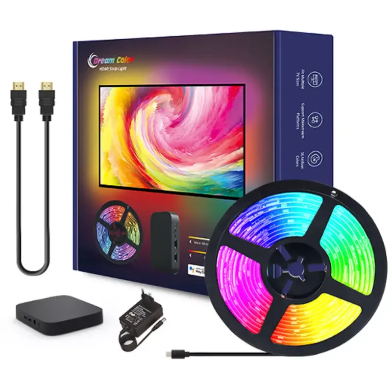 Digitális LED szalag szett HDMI BOX-szal , TV kép szinkronizáló funkcióval , RGB + IC (digitális) , 3.8m, WiFi/Bluetooth , TUYA , LEDISSIMO AMBIENT LIGHT Kedvezmény