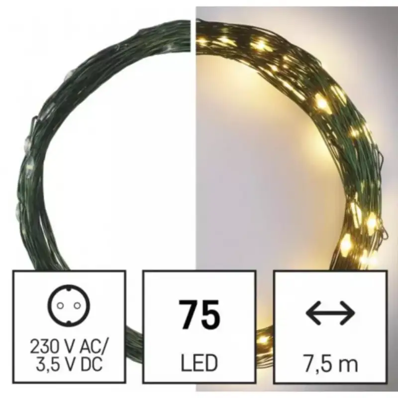 Expressz szállítás Led fényfüzér , beltéri/kültéri , nano LED , 7.5 m , meleg fehér , időzíthető , IP44