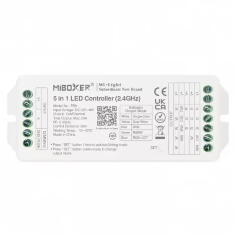 Bestseller Univerzális csoport (zóna) vezérlő , 5in1 , Monokróm /CCT /RGB /RGBW /RGB-CCT , dimmelhető , group control , SMART , Max 20A , RF , Miboxer (Mi-Light) , PR5