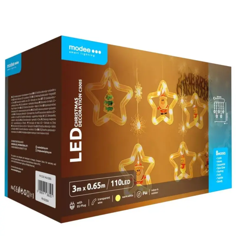 Azonnali szállítás Led fényfüzér , beltéri , meleg fehér , csillag , 110 LED , 6 m , IP44 , Modee