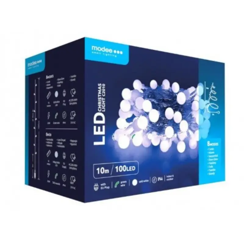 Led fényfüzér , beltéri/kültéri , hideg fehér , cherry , 100 LED , 10 m , IP44 , Modee Újdonság