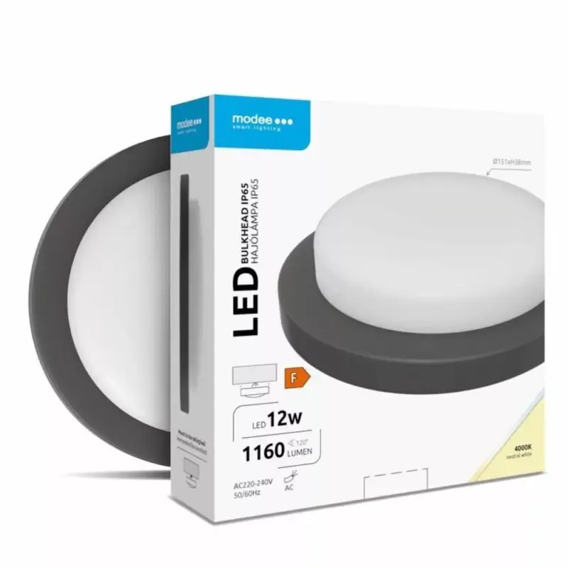 Gyors kiszállítás Modee LED Hajólámpa Kerek 12W 4000K (D151x38mm) IP65 (1160 lumen) fekete