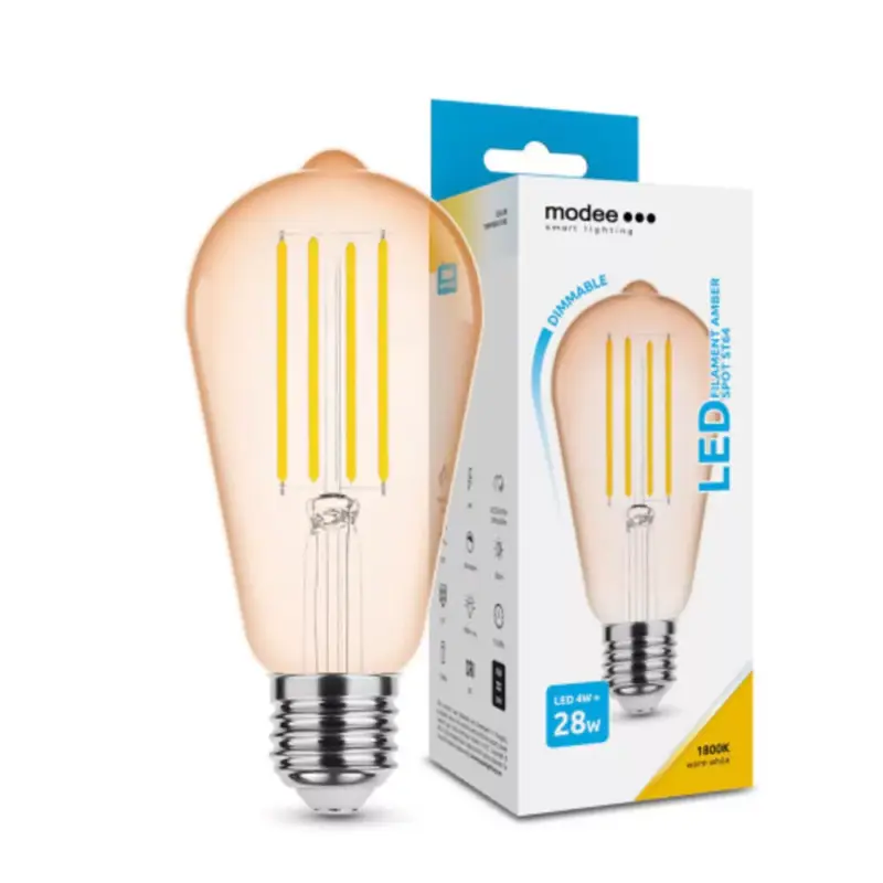 Legnépszerűbb LED lámpa , égő , izzószálas hatás , filament, Edison , E27 foglalat , ST64 , 4 Watt , dimmelhető , meleg fehér , 1800K , borostyán sárga , Modee