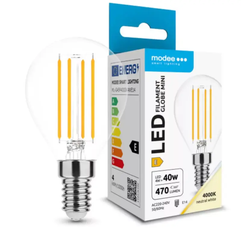 LED lámpa , égő , izzószálas hatás , filament , E14 foglalat , G45 , 4 Watt , természetes fehér , Modee Utolsó esély