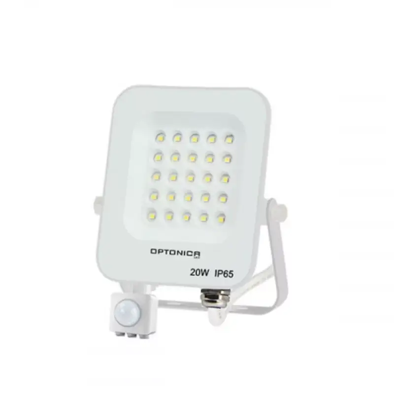 Legjobb ár LED reflektor , 20 Watt , Ultra Slim , SMD , mozgásérzékelős , hideg fehér , fehér ház , IP65 , Optonica