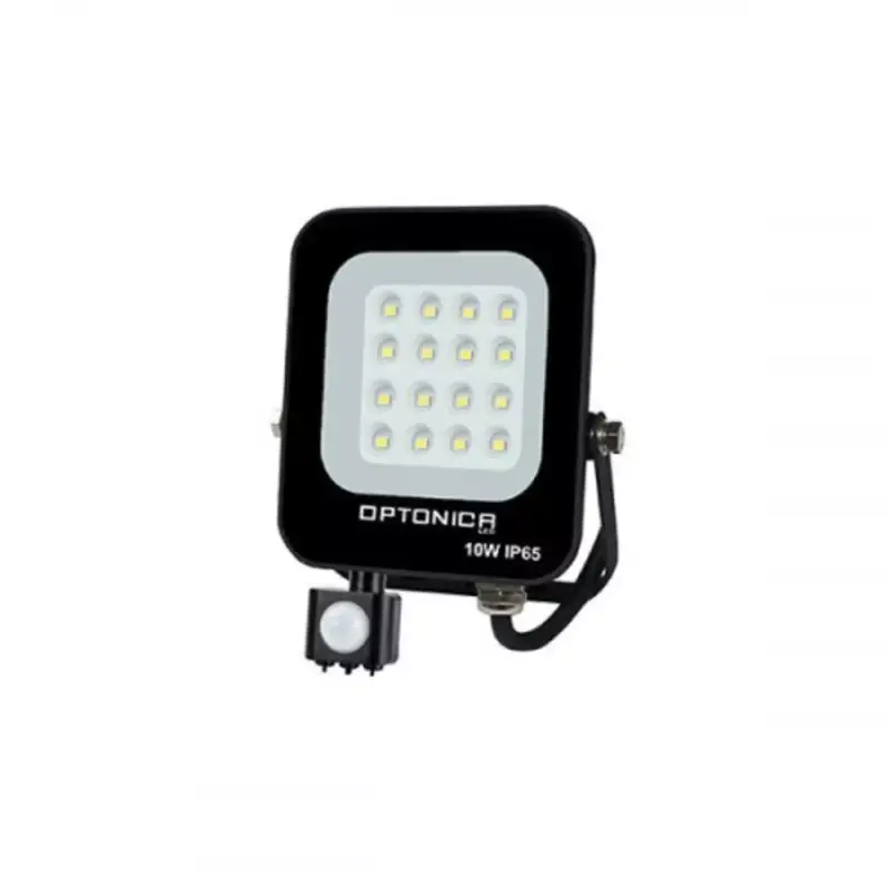 Akció LED reflektor , 10 Watt , Ultra Slim , SMD , mozgásérzékelős , meleg fehér , fekete ház , IP65 , Optonica