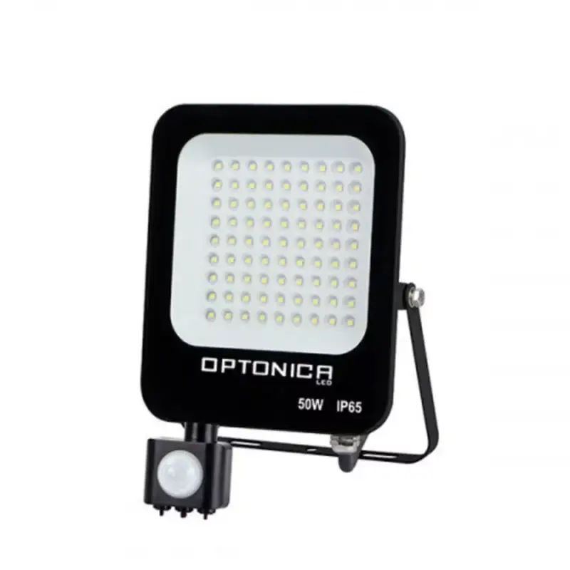 Végkiárusítás LED reflektor , 50 Watt , Ultra Slim , SMD , mozgásérzékelős , hideg fehér , fekete ház , IP65 , Optonica