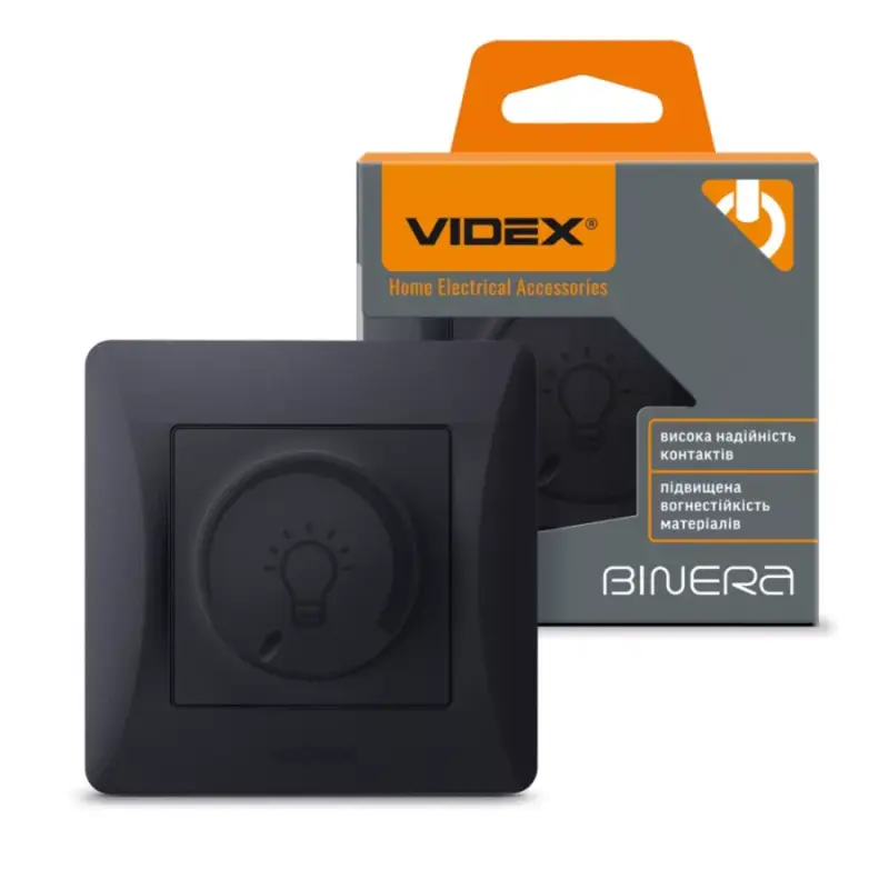 Videx Binera fekete színű süllyesztett 200W-os dimmer kapcsoló LED-hez (12/96) Akciós ár