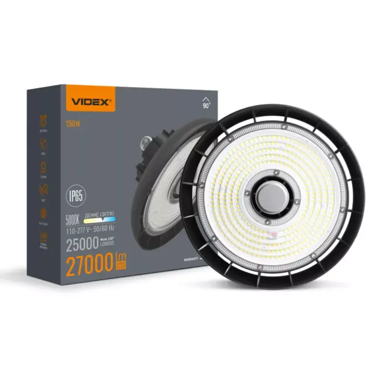 VIDEX HB01 LED csarnokvilágító 150W 5000K 27000Lm 220V Fekete Legkelendőbb
