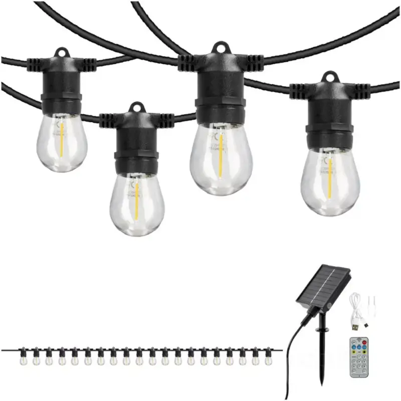 Napelemes GARLAND LED fényfüzér STARLIGHT NEO 10m 20x0.042W E27 LED2B, 1W, 2700K, meleg fehér, CRI≥80, IP54, KOBI-004522 Gyors kiszállítás
