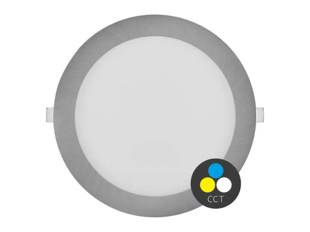 Akciós ár Ezüst süllyeszthető LED-panel, gömbölyű, 225mm, 18W, CCT, Premium