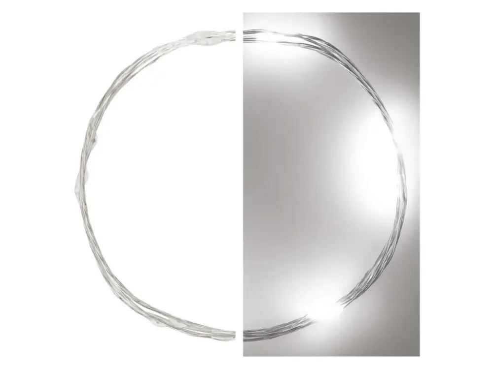 Nézd meg most LED karácsonyi nano fényfüzér, ezüst, 0.9m, 2x AA, hidegfehér, időzítő