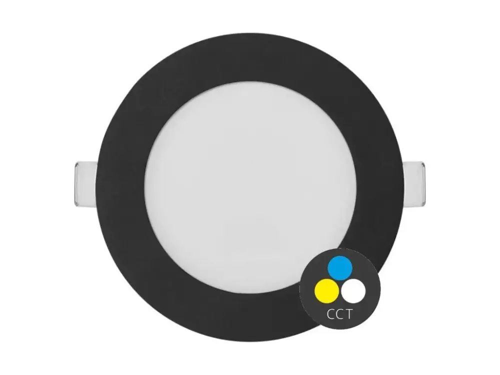 Fekete süllyeszthető LED-panel, gömbölyű, 120mm, 6W, 24V, CCT Biztonságos fizetés