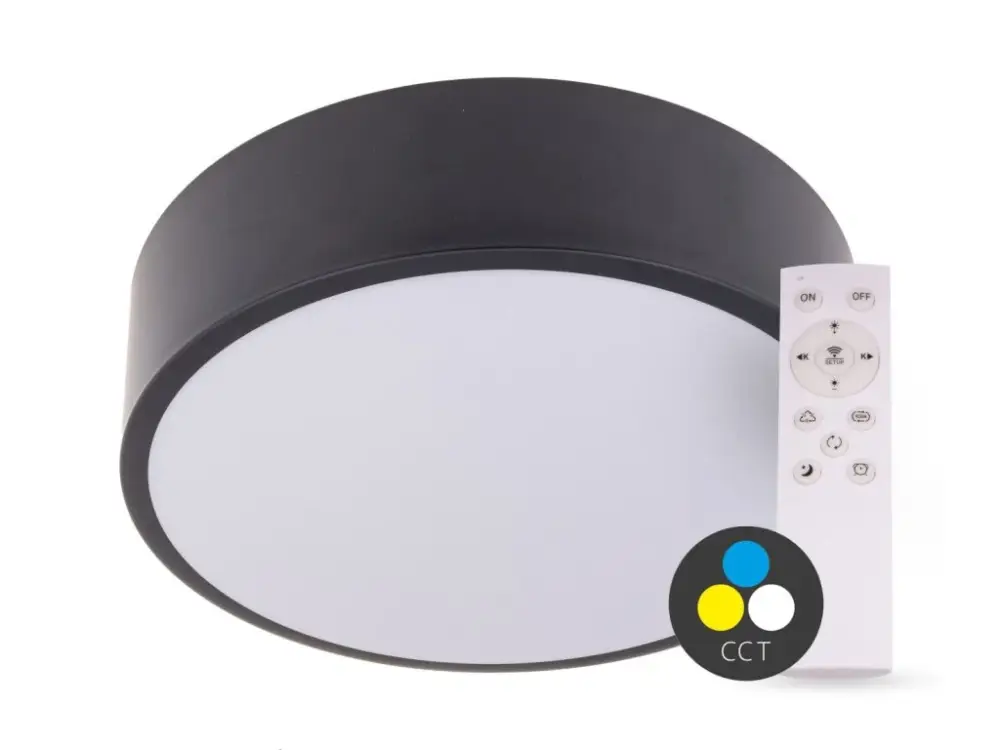 SMART TUYA Fekete LED mennyezeti lámpa kerek 300mm 24W CCT távirányítóval Prémium