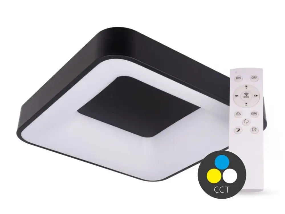 Újdonság SMART TUYA Fekete LED mennyezeti szögletes lámpa 500x500mm 48W CCT távirányítóval