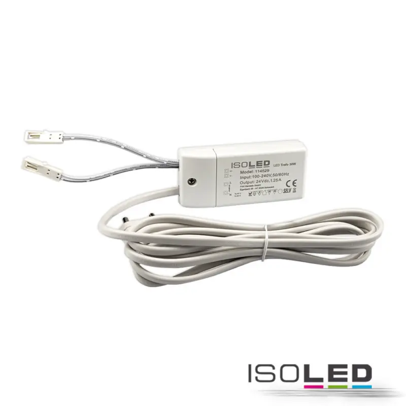 LED-es transzformátor MiniAMP 24V/DC, 0-30W, 200cm kábel lapos csatlakozóval, másodlagos 2 aljzat Vásárlói kedvenc