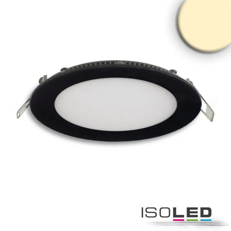 Árcsökkenés LED mélysugárzó, 9W, kerek, ultra lapos, vakítás-csökkentett, fekete, meleg fehér, dimmel. CRI90