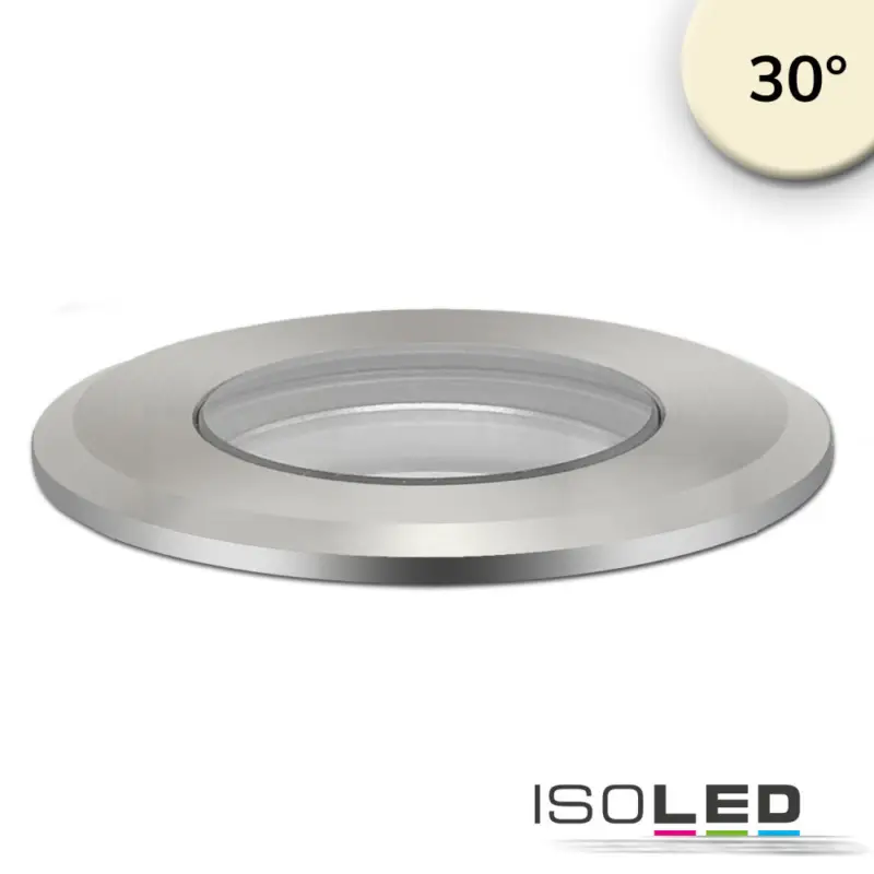 Szuper akció LED padlóba süllyesztett spot, kerek 45mm, rozsdamentes acél, 12-24V, IP67, 3W, 30°, meleg fehér