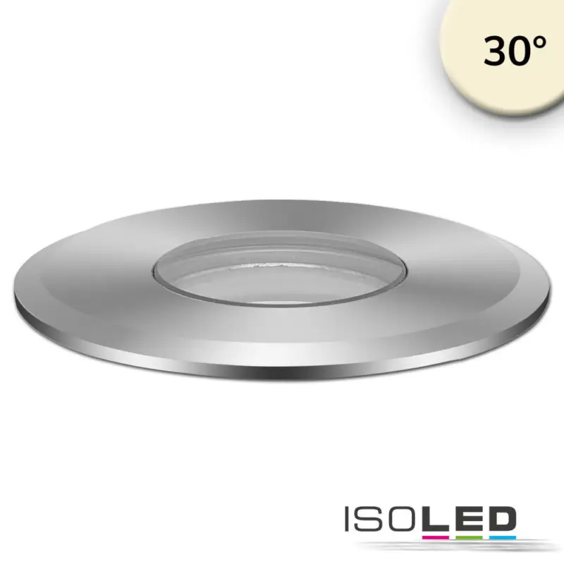 Exkluzív ajánlat LED padlóba süllyesztett spot, kerek 55mm, rozsdamentes acél, 12-24V, IP67, 3W, 30°, meleg fehér