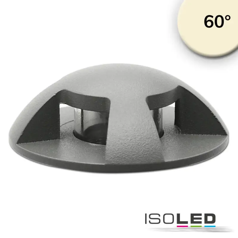 Különleges ajánlat LED padlóba süllyesztett spot, kerek 4SIDE 60mm, fekete, 12-24V, IP67, 3W, 60°, meleg fehér