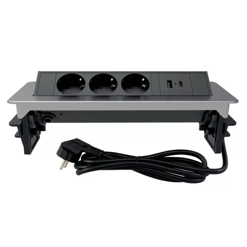Ajánlat Commel bútorba építhető elosztó 3680W 3x16A 1xUSB A+C 250V 2m ezüst kerettel - 235-101