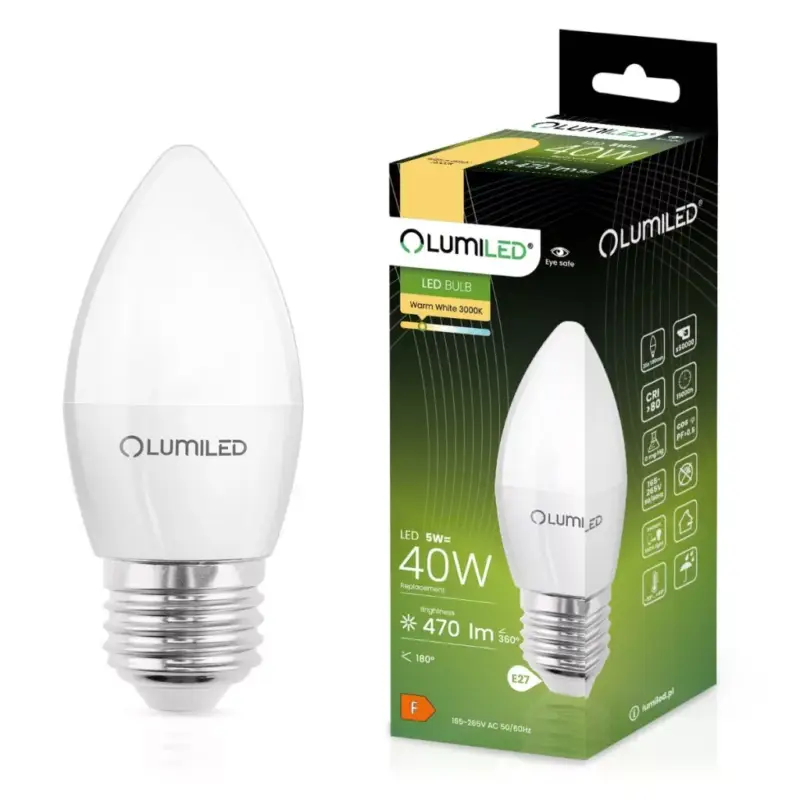 E27 B35 LED izzó 5W = 40W 470lm 3000K Meleg 180° LUMILED Expressz kézbesítés