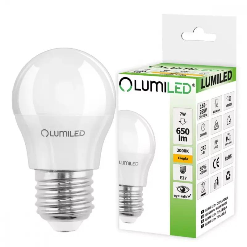 E27 P45 LED izzó 7W = 60W 650lm 3000K Meleg 180° LUMILED Legjobb ár