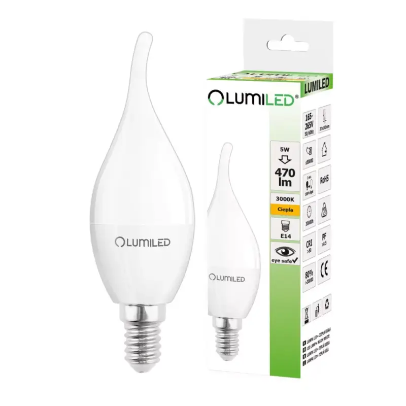 Kiárusítás E14 BA35 LED izzó 5W = 50W 470lm 3000K 180° LUMILED