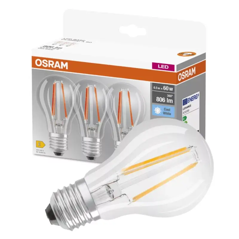 Expressz szállítás 3db LED izzó E27 A60 6.5W = 60W 806lm 4000K Semleges 360° OSRAM