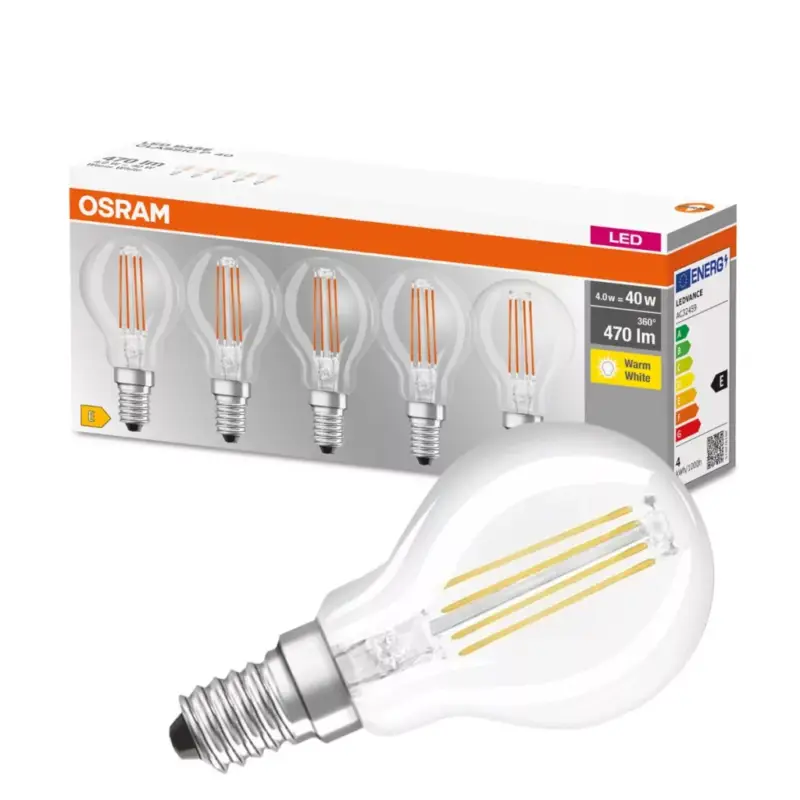 Biztonságos fizetés 5PAK LED izzó E14 P45 4W = 40W 470lm 2700K OSRAM