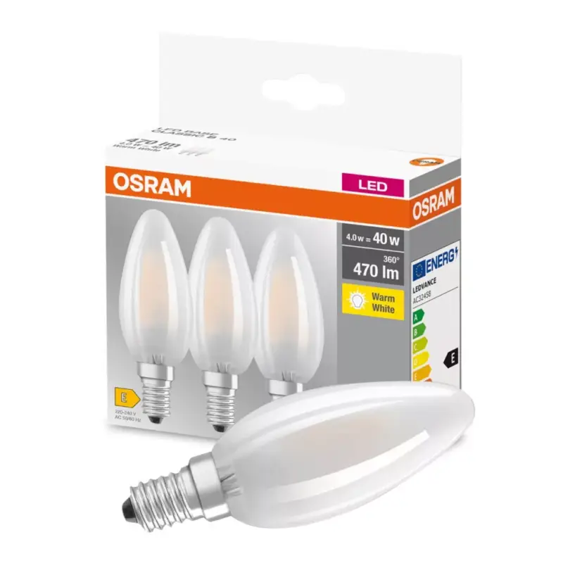 3db LED izzó E14 B35 4.5W = 40W 470lm 2700K300° OSRAM Biztonságos fizetés