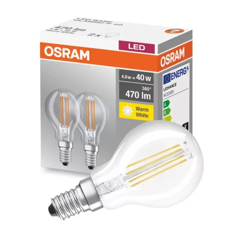 Rendeld meg most 2db LED izzó E14 P45 4W = 40W 470lm 2700K OSRAM