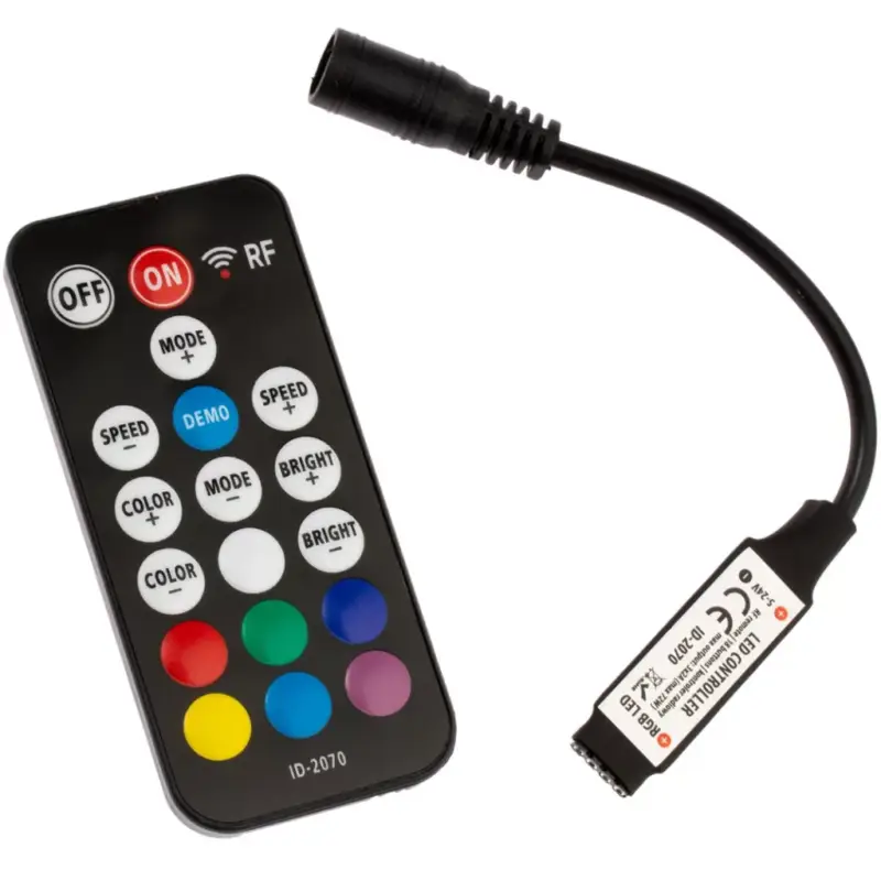 Rádióvezérlő RGB LED szalagokhoz 72W 6A 18 gomb + RF TÁVIRÁNYÍTÓ 5V~24V DC ID-2070 fekete Outlet