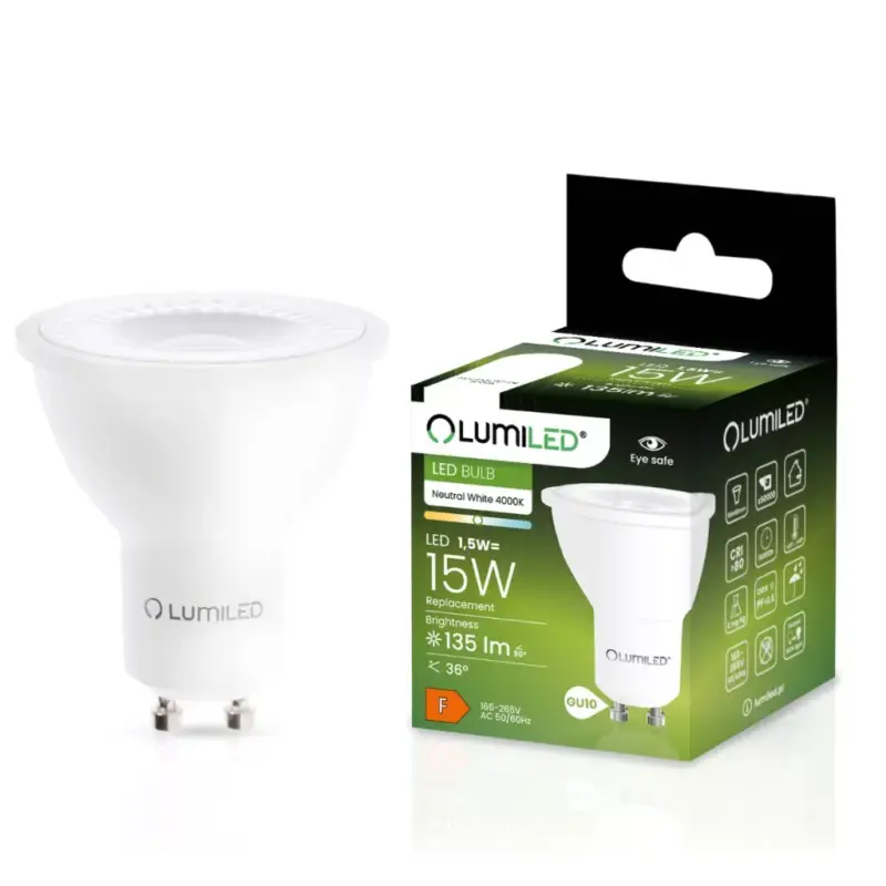 Outlet GU10 LED izzó 1.5W = 15W 135lm 4000K Semleges 36° LUMILED