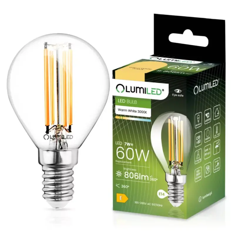 E14 P45 LED izzó 7W = 60W 770lm 3000K 360° LUMILED izzószál Szuper ajánlat