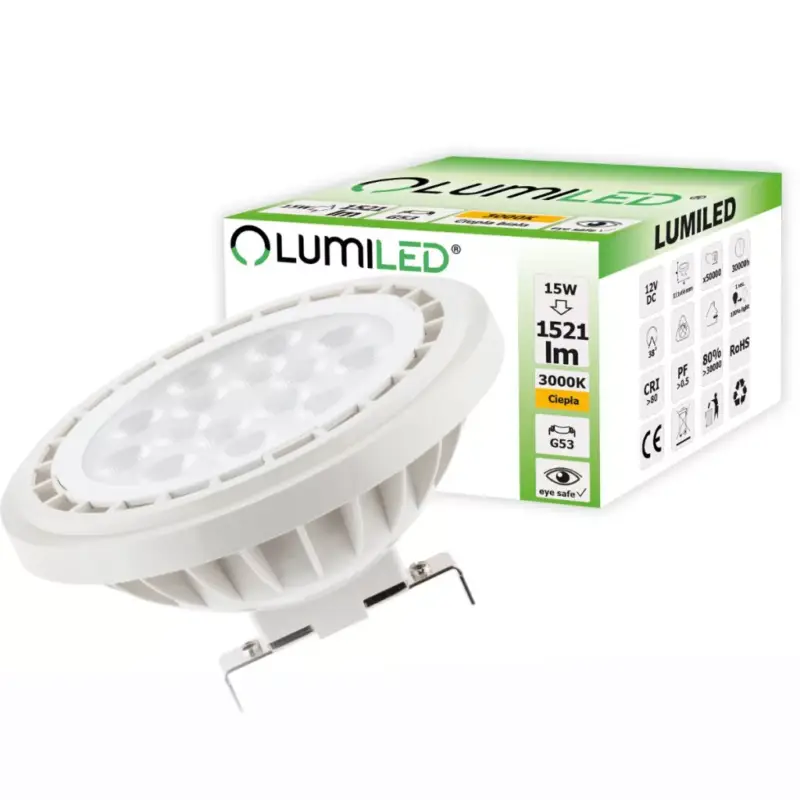 G53 AR111 LED izzó 15W = 100W 1521lm 3000K38° 12V LUMILED Végkiárusítás