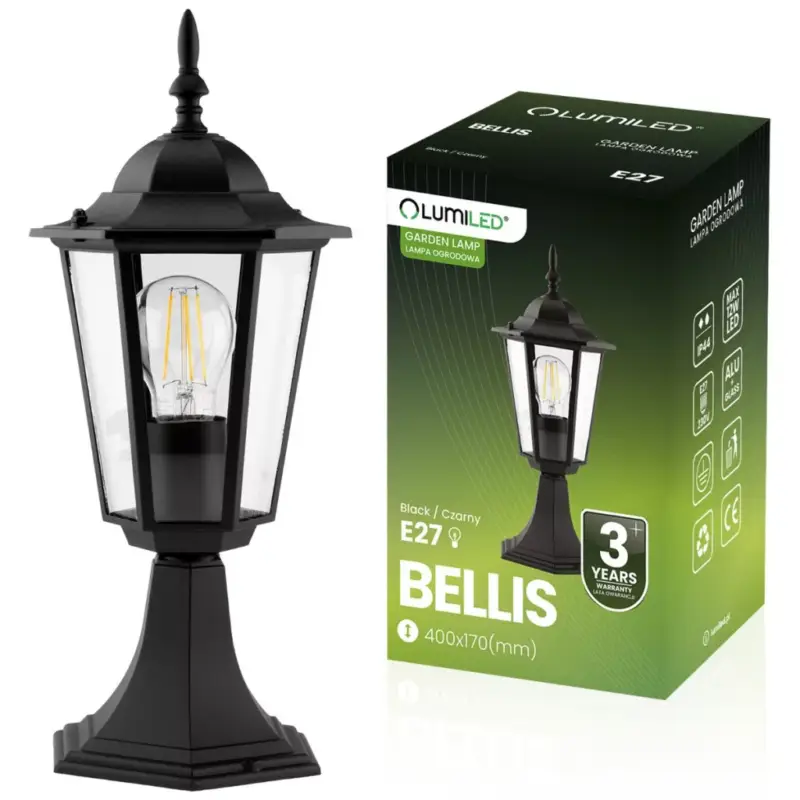 Akciós ár Kültéri kerti lámpa E27 LÁMPÁS OSZTÓ 40cm Fekete BELLIS LUMILED