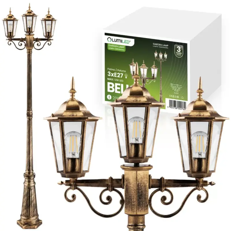 Biztonságos fizetés Kültéri kerti lámpa 3xE27 LÁMPÁS OSZTA 2m Patina BELLIS LUMILED