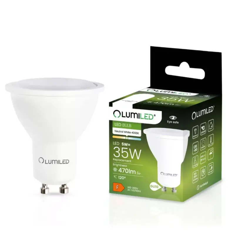 Outlet GU10 LED izzó 5W = 35W 470lm 4000K semleges 120° LUMILED