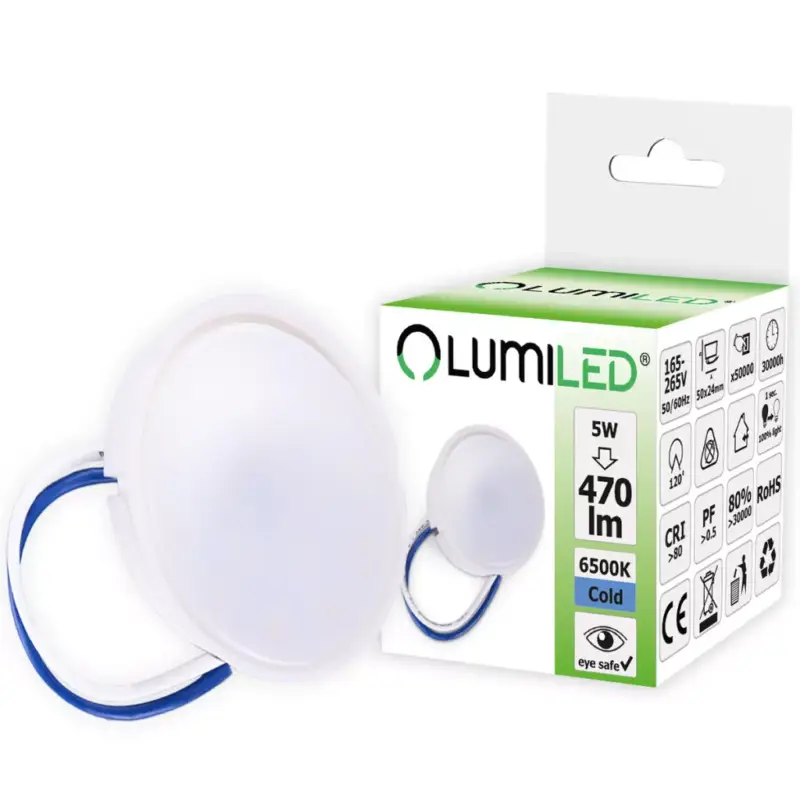 Gyors szállítás Betét LED-es lámpatestekhez MR16 INSERT Modul Milky 5W = 50W 120° 470lm 6500K Cold LUMILED