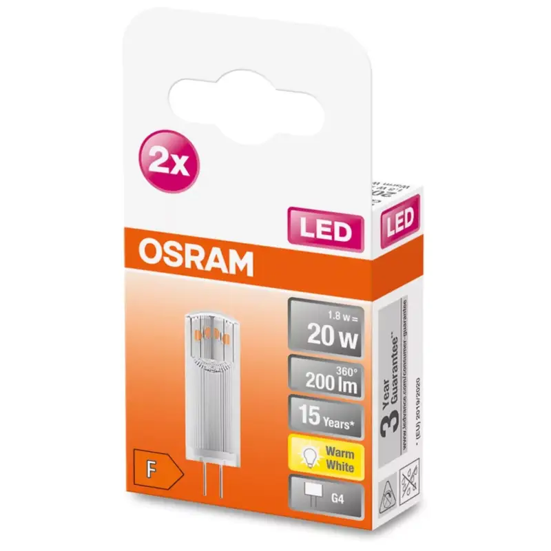 LED G4 KAPSZULÁS izzó 1.8W = 20W 200lm 2700K 300° OSRAM Star 2PAK Vásárlói kedvenc