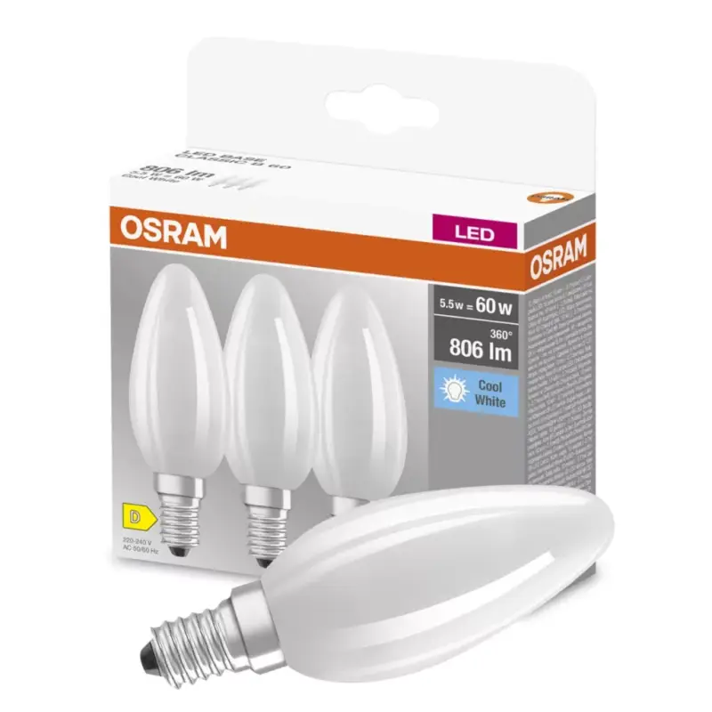 3db LED izzó E14 B35 5,5W = 60W 806lm 4000K semleges 300°-os izzószál OSRAM ALAP Kedvezmény