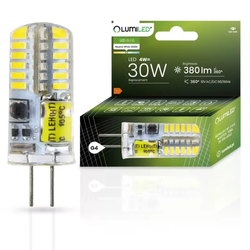 G4 LED izzó 4W = 30W 380lm 4000K Semleges 360° LUMILED Prémium