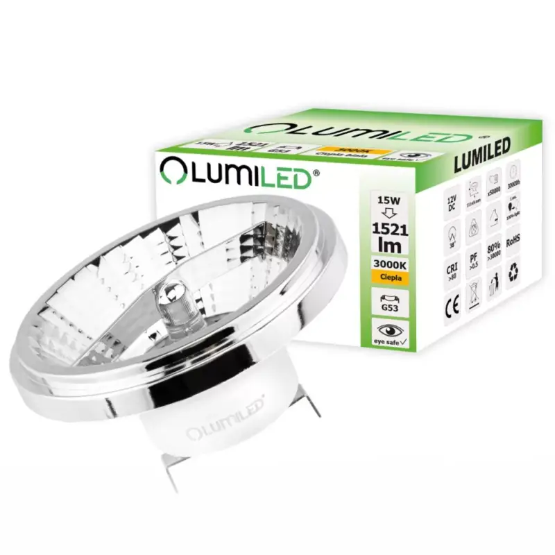 G53 AR111 LED izzó 15W = 100W 1521lm 3000K24° 12V DC Gyors szállítás